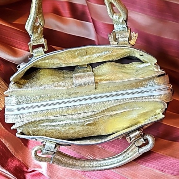 NWT CHLOÉ Elvire Cinkled Gold Leaf Leather Handbag - Picture 9 of 14